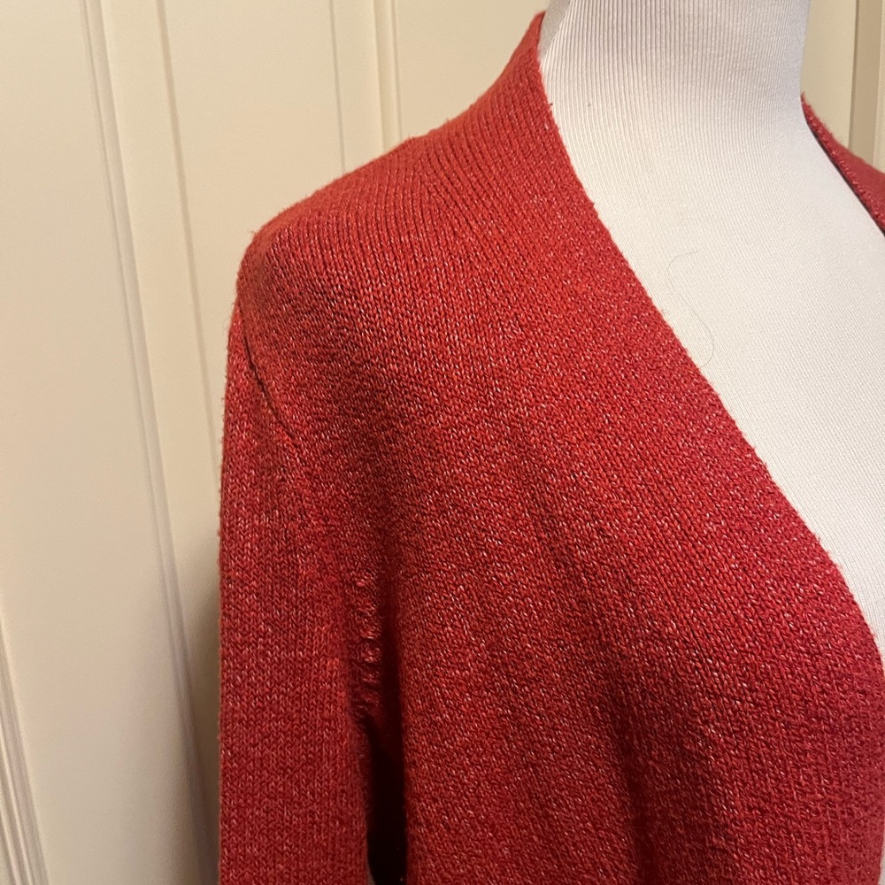 LOFT Women's Red Open-Front Cardigan - Picture 4 of 13